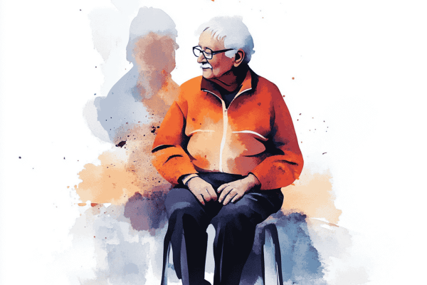 Older adult sitting alone at home, representing the loneliness epidemic among seniors during Mental Health Awareness Month